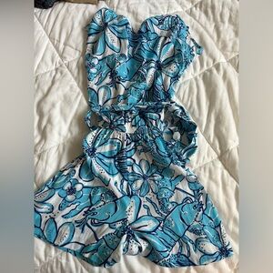 LILLY PULITZER SILK DEANNA ROMPER- POP UP CORONADO CRAB
